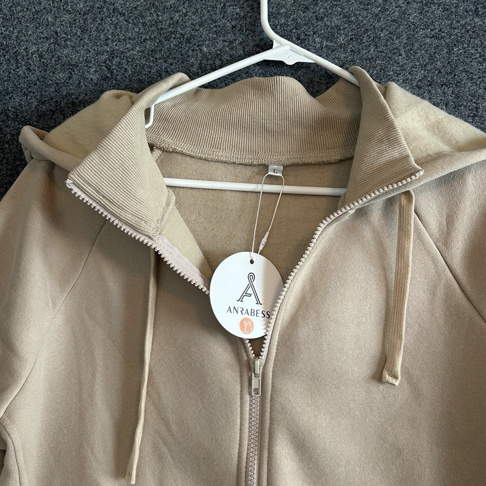 *NWT *Anrabess Women's Full-Zip Hoodie With Collar ~ Khaki~Size Large (MSRP $30) - Picture 7 of 15